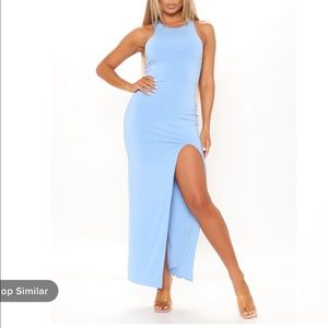**Never Worn Before** Light Blue Double Lined Maxi Dress with side slit
